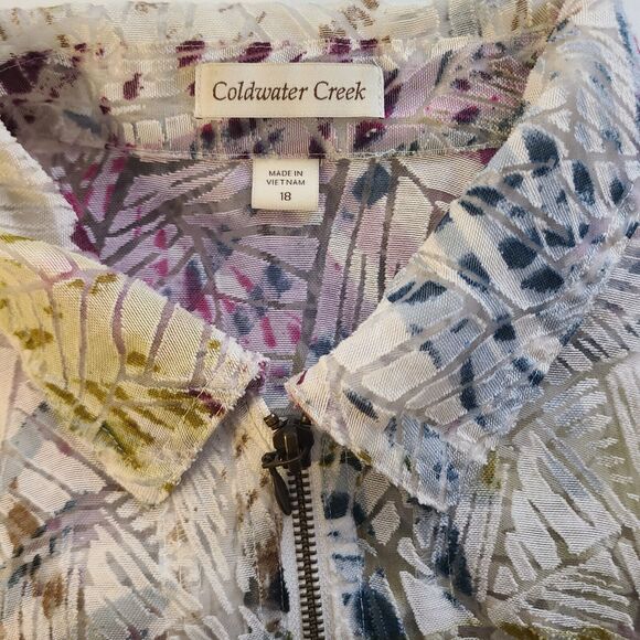 Coldwater Creek Semi Sheer Zip Shirt Jacket Abstract Color Artsy Beachy Size 18 - Picture 6 of 10